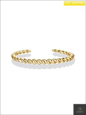 14K Gold Plated Twisted Bangle Bracelet Hypoallergenic Chunky Everyday